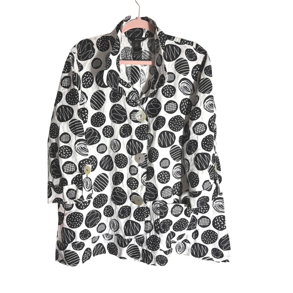 Ali Miles XL‎ 100% Linen Polka Dot Abstract Lagenlook Tunic Top NWOT